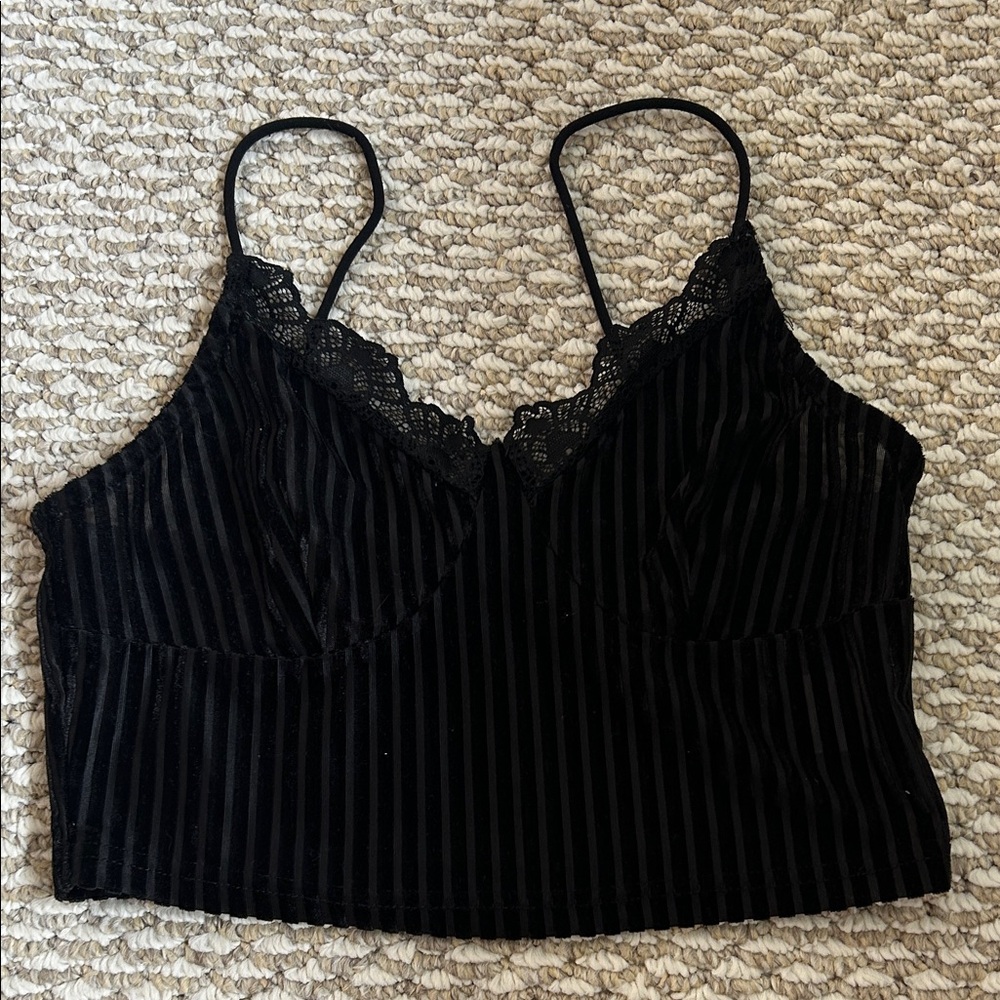 Black Strappy Velvet Lace Bralette Top